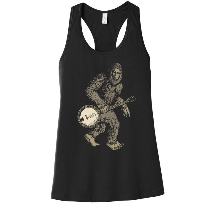 Grassquatch! Vintage Bigfoot & Bluegrass Banjo Music Women's Racerback Tank