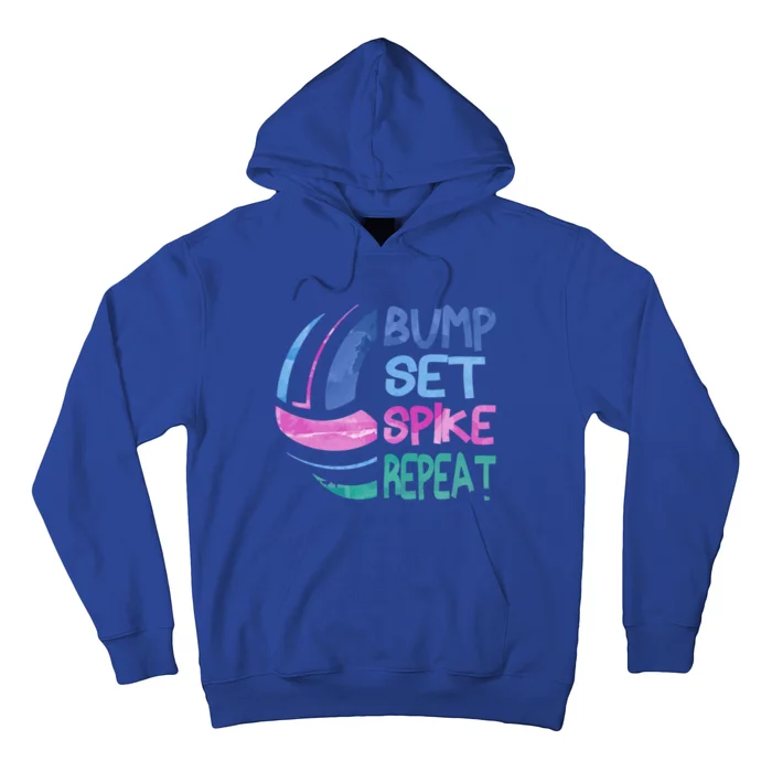 Girls Volleyball Bump Set Spike Repeat Blue Purple Teen Funny Gift Hoodie