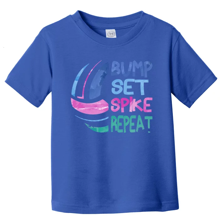 Girls Volleyball Bump Set Spike Repeat Blue Purple Teen Funny Gift Toddler T-Shirt