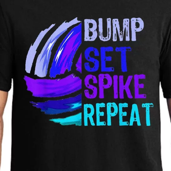 Girls Volleyball Bump Set Spike Repeat Blue Purple Pajama Set