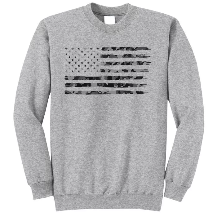 Grey Vintage Camo American Flag Tall Sweatshirt