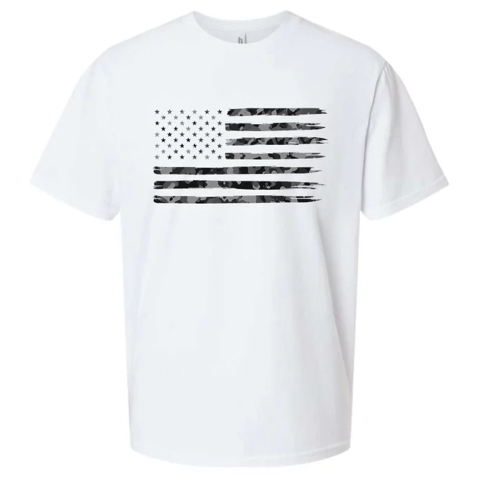 Grey Vintage Camo American Flag Sueded Cloud Jersey T-Shirt