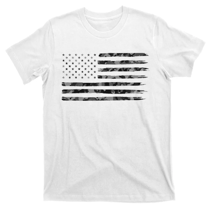 Grey Vintage Camo American Flag T-Shirt