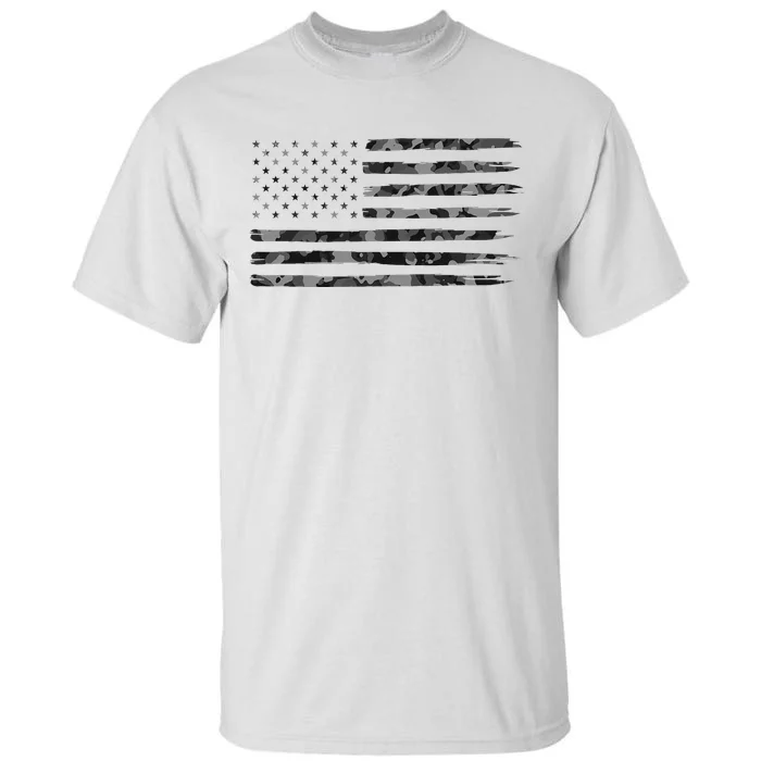 Grey Vintage Camo American Flag Tall T-Shirt