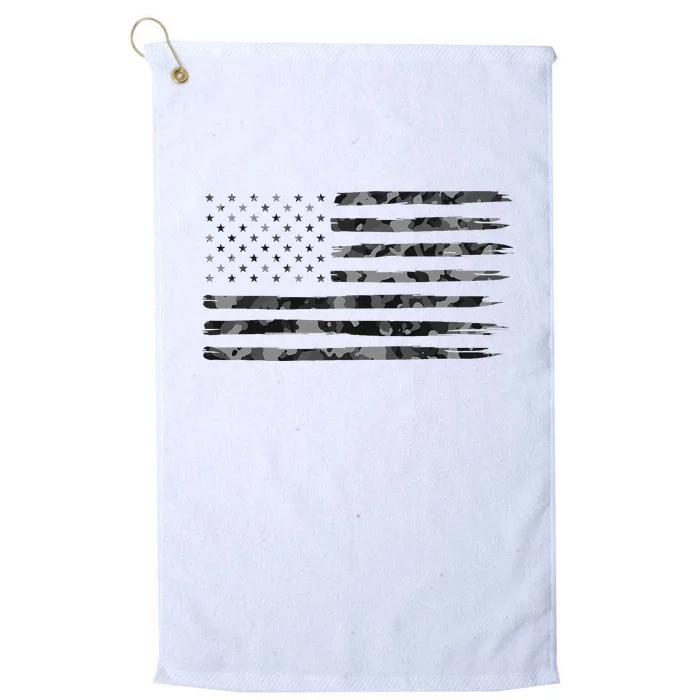 Grey Vintage Camo American Flag Platinum Collection Golf Towel