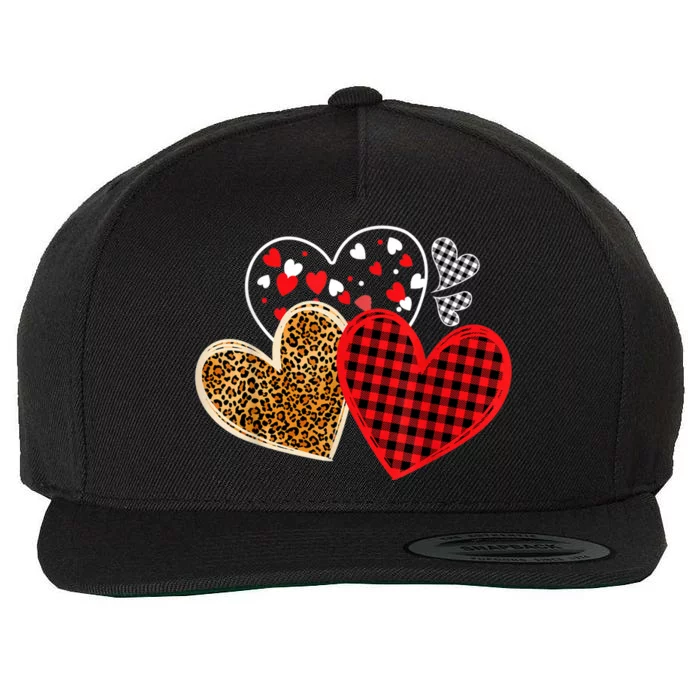 Girl Valentines Day Hearts Love Leopard Red Plaid Wool Snapback Cap