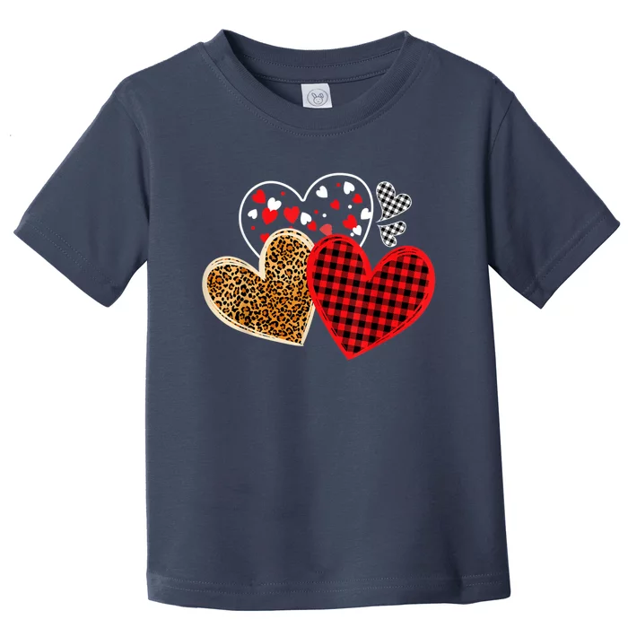 Girl Valentines Day Hearts Love Leopard Red Plaid Toddler T-Shirt