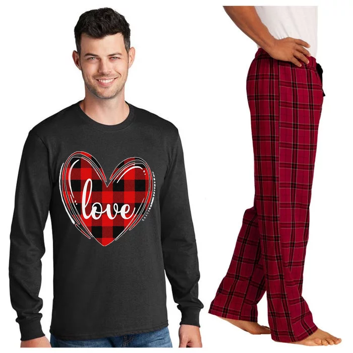 Girls Valentines Day Shirts Funny Hearts Love Buffalo Plaid Long Sleeve Pajama Set