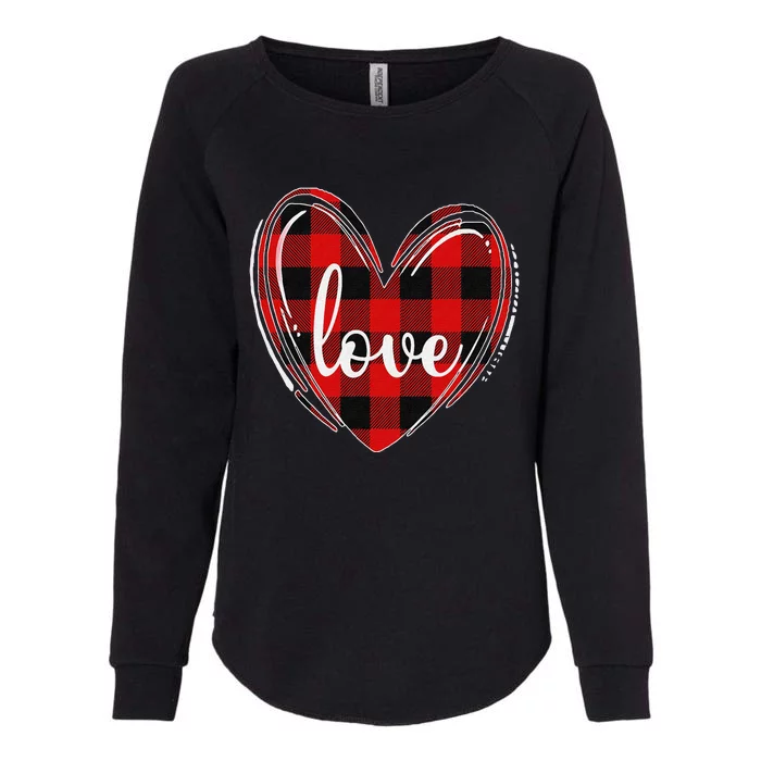 Girls Valentines Day Shirts Funny Hearts Love Buffalo Plaid Womens California Wash Sweatshirt