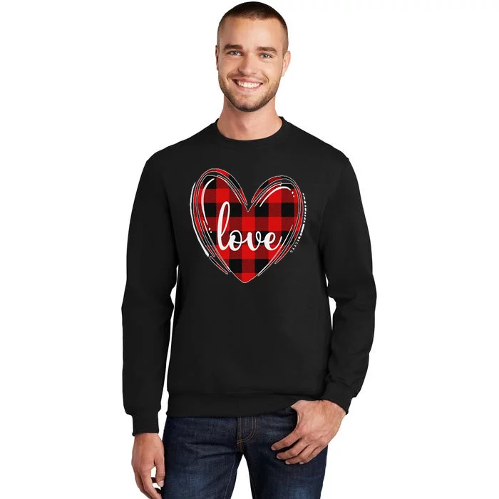 Girls Valentines Day Shirts Funny Hearts Love Buffalo Plaid Tall Sweatshirt