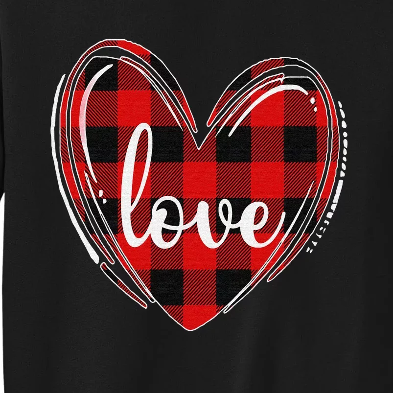 Girls Valentines Day Shirts Funny Hearts Love Buffalo Plaid Tall Sweatshirt