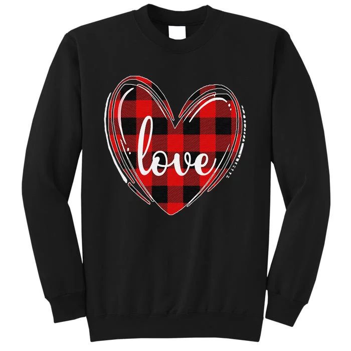 Girls Valentines Day Shirts Funny Hearts Love Buffalo Plaid Tall Sweatshirt