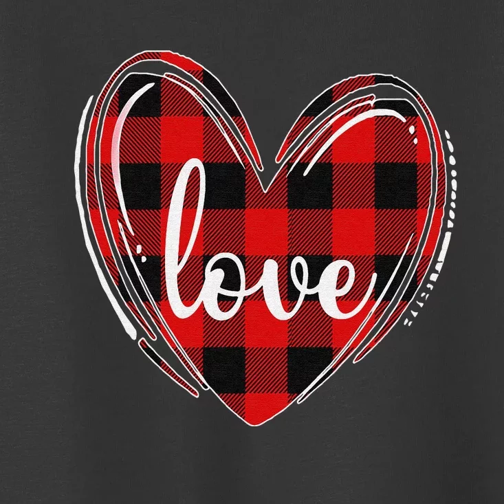 Girls Valentines Day Shirts Funny Hearts Love Buffalo Plaid Toddler T-Shirt