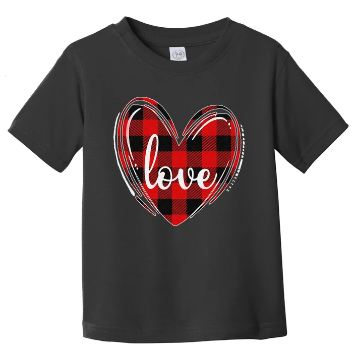 Girls Valentines Day Shirts Funny Hearts Love Buffalo Plaid Toddler T-Shirt