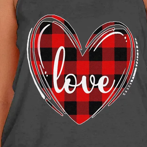 Girls Valentines Day Shirts Funny Hearts Love Buffalo Plaid Women's Knotted Racerback Tank