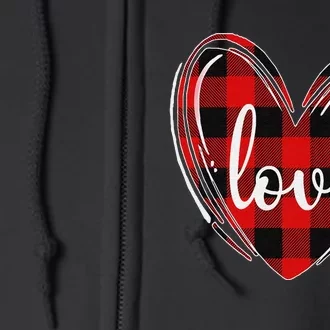 Girls Valentines Day Shirts Funny Hearts Love Buffalo Plaid Full Zip Hoodie