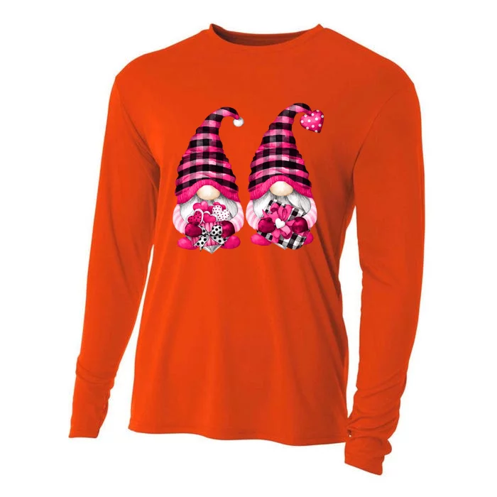 Gay Valentines Day Gnomes For Him Cute Pink Buffalo Plaid Great Gift Cooling Performance Long Sleeve Crew