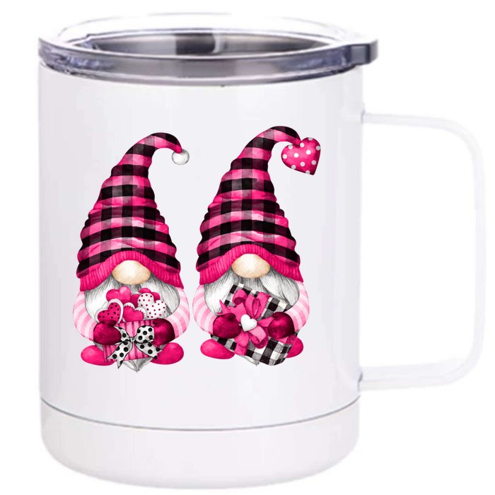 Gay Valentines Day Gnomes For Him Cute Pink Buffalo Plaid Great Gift Front & Back 12oz Stainless Steel Tumbler Cup