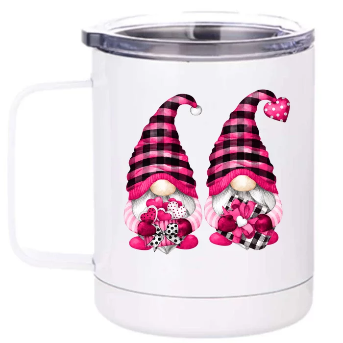 Gay Valentines Day Gnomes For Him Cute Pink Buffalo Plaid Great Gift Front & Back 12oz Stainless Steel Tumbler Cup