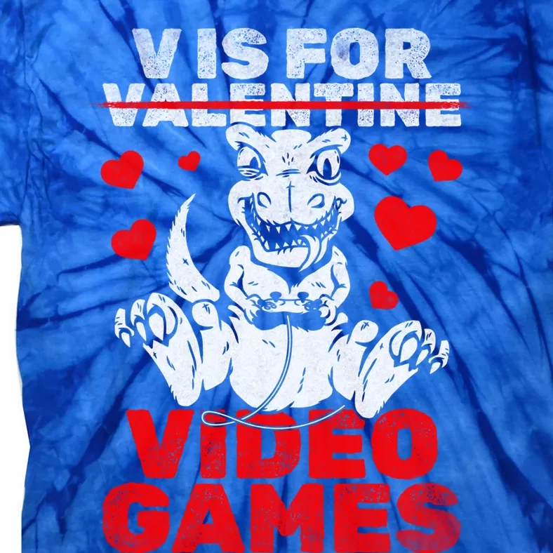 Gamer Valentine's Day Gaming V Is For Video Games Dino Gift Tie-Dye T-Shirt