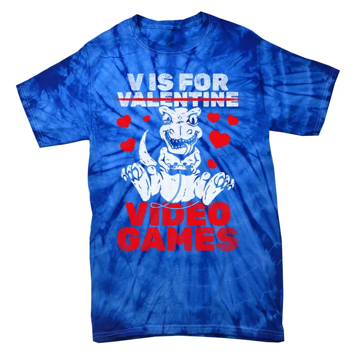 Gamer Valentine's Day Gaming V Is For Video Games Dino Gift Tie-Dye T-Shirt