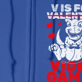 Gamer Valentine's Day Gaming V Is For Video Games Dino Gift Full Zip Hoodie