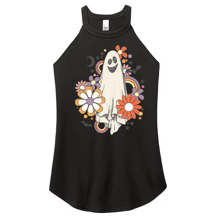 Groovy Vintage Floral Ghost Cute Halloween Spooky Season Women’s Perfect Tri Rocker Tank