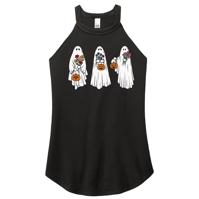 Groovy Vintage Floral Ghost Cute Halloween Spooky Season Women’s Perfect Tri Rocker Tank