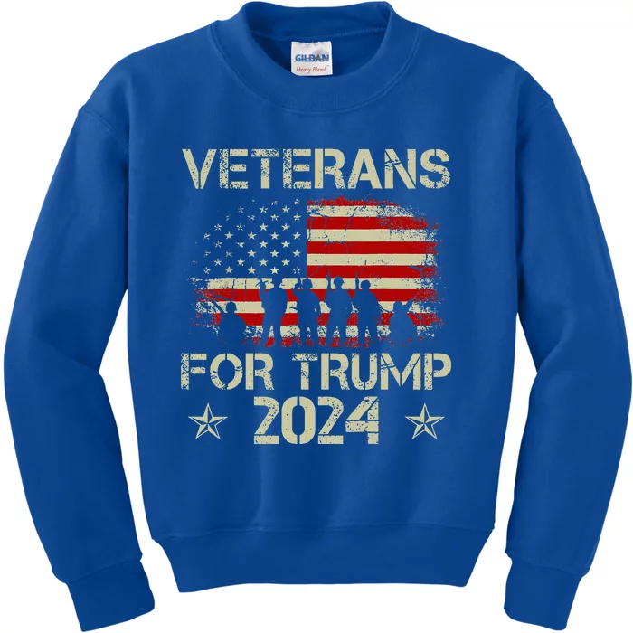 Grandpa Veterans For Trump 2024 American Flag Kids Sweatshirt