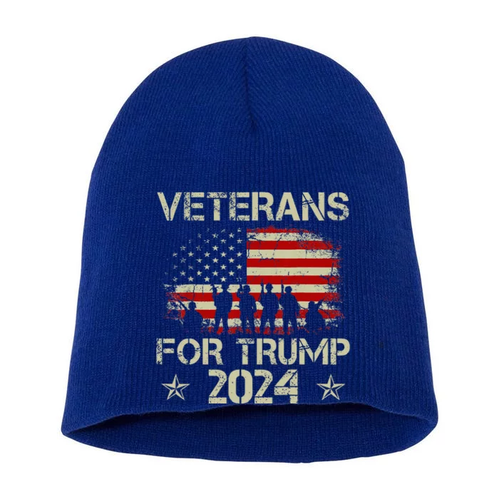 Grandpa Veterans For Trump 2024 American Flag Short Acrylic Beanie