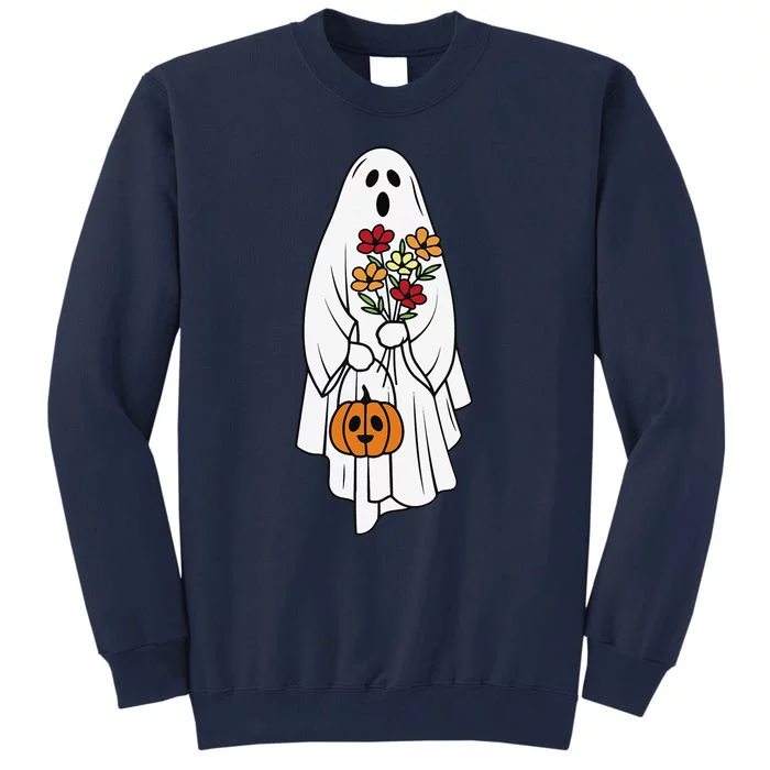 Groovy Vintage Floral Ghost Cute Halloween Spooky SeasonCute Gift Tall Sweatshirt