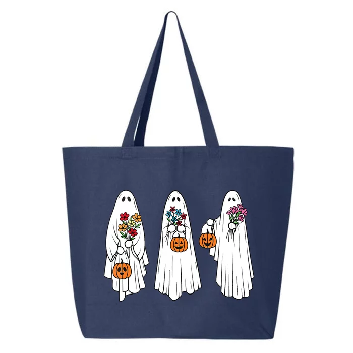 Groovy Vintage Floral Ghost Cute Halloween Spooky Season Gift 25L Jumbo Tote