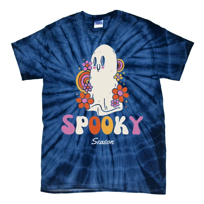 Groovy Vintage Floral Ghost Spooky Season Halloween Funny Tie-Dye T-Shirt