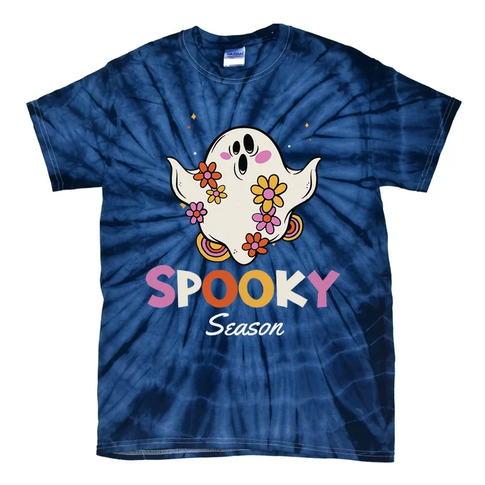 Groovy Vintage Floral Ghost Spooky Season Halloween Gift Tie-Dye T-Shirt