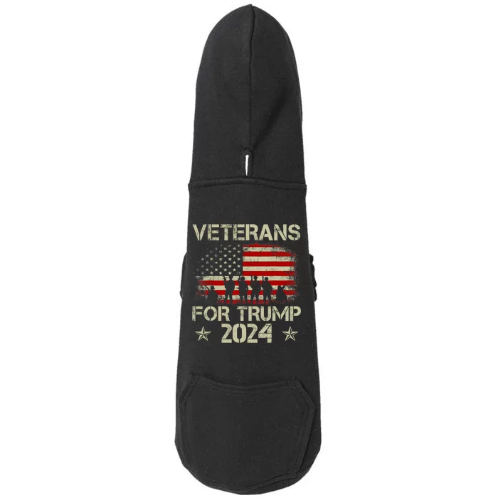 Grandpa Veterans For Trump 2024 American Flag 4th Of July Doggie 3-End Fleece Hoodie