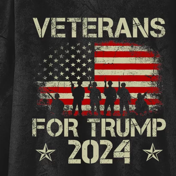 Grandpa Veterans For Trump 2024 American Flag 4th Of July Hooded Wearable Blanket