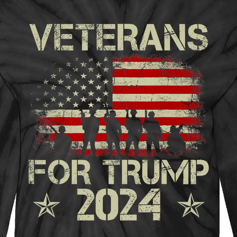 Grandpa Veterans For Trump 2024 American Flag 4th Of July Tie-Dye Long Sleeve Shirt