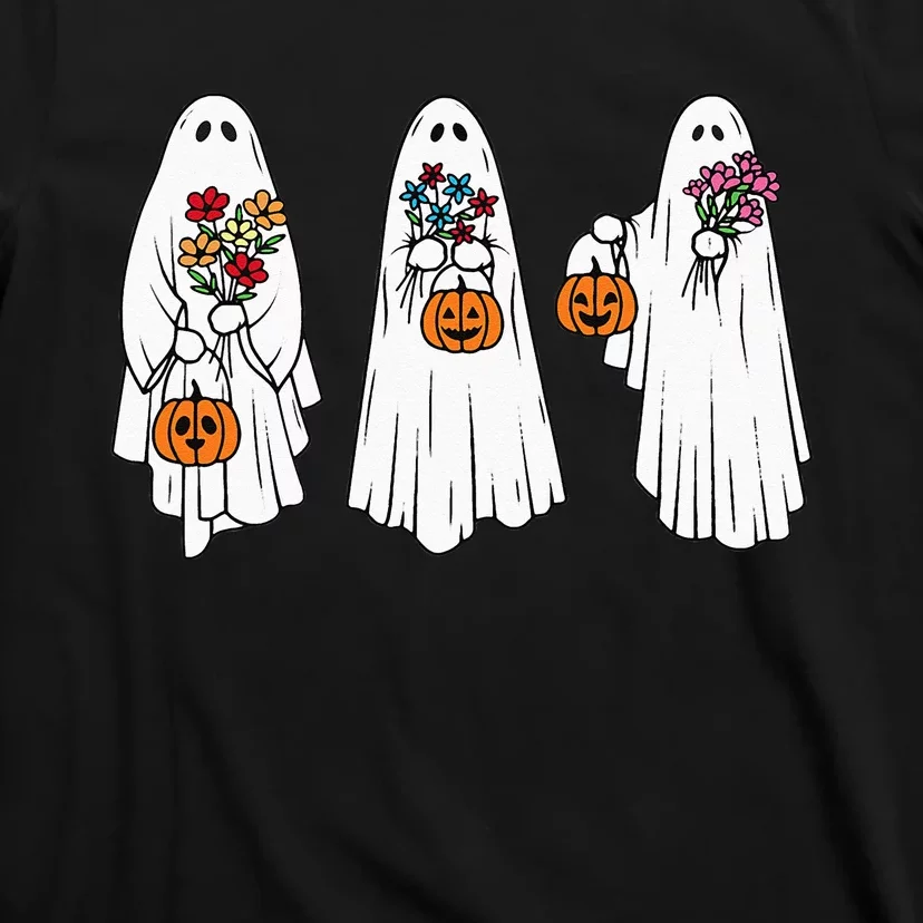 Groovy Vintage Floral Ghost Cute Halloween Spooky Season T-Shirt