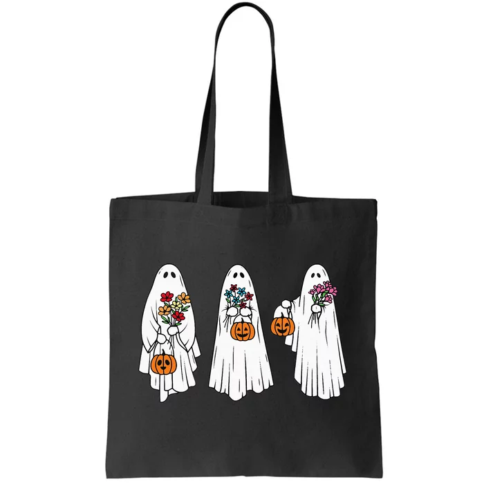 Groovy Vintage Floral Ghost Cute Halloween Spooky Season Tote Bag