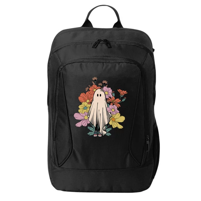 Groovy Vintage Floral Ghost Cute Halloween Spooky Season City Backpack