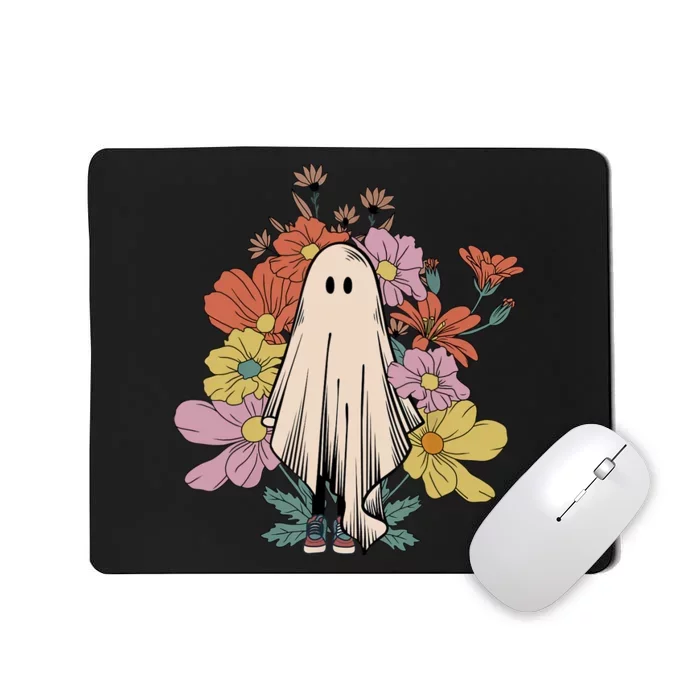 Groovy Vintage Floral Ghost Cute Halloween Spooky Season Mousepad