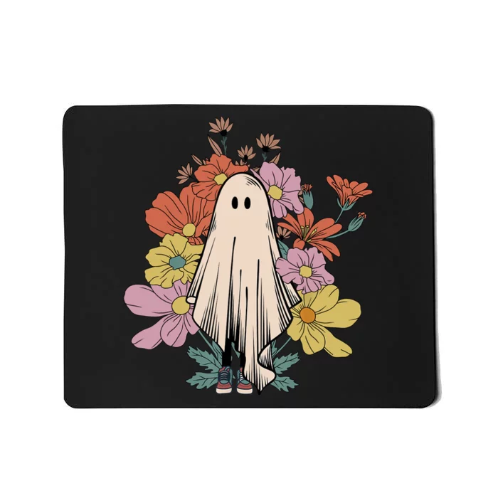 Groovy Vintage Floral Ghost Cute Halloween Spooky Season Mousepad