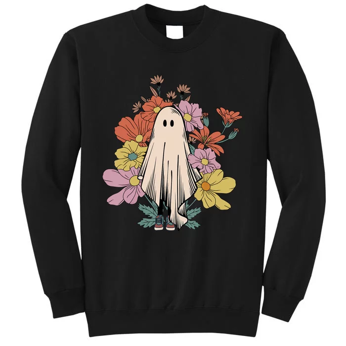 Groovy Vintage Floral Ghost Cute Halloween Spooky Season Tall Sweatshirt