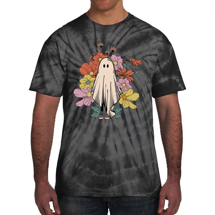 Groovy Vintage Floral Ghost Cute Halloween Spooky Season Tie-Dye T-Shirt