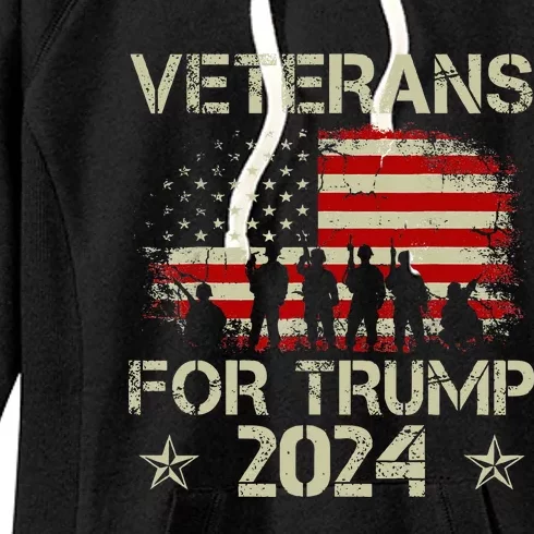 Grandpa Veterans For Trump 2024 American Flag Women's Fleece Hoodie