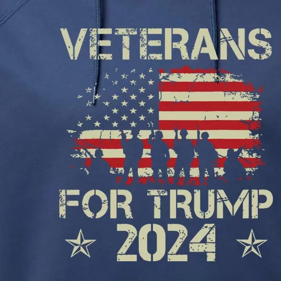 Grandpa Veterans For Trump 2024 American Flag 4th Of July Performance Fleece Hoodie