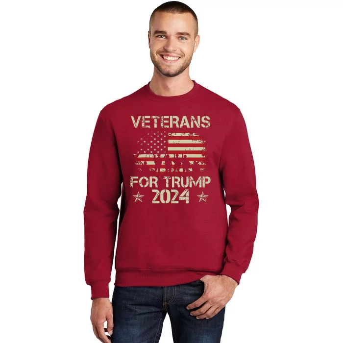 Grandpa Veterans For Trump 2024 American Flag 4th Of July Tall Sweatshirt