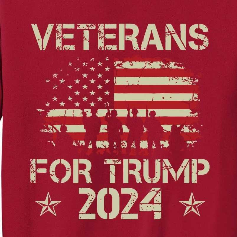 Grandpa Veterans For Trump 2024 American Flag 4th Of July Tall Sweatshirt