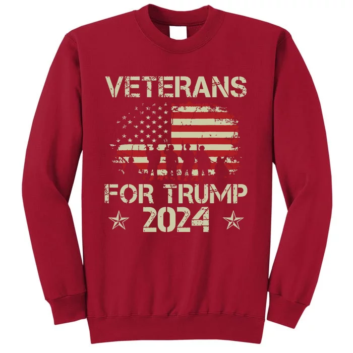 Grandpa Veterans For Trump 2024 American Flag 4th Of July Tall Sweatshirt