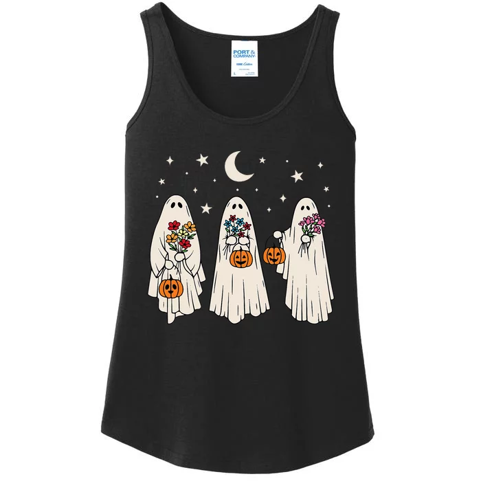 Groovy Vintage Floral Ghost Cute Halloween Spooky Season Ladies Essential Tank